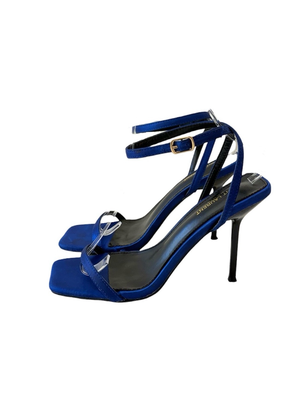Square Toe Blue Satin Ankle-Strap Stiletto Sandals